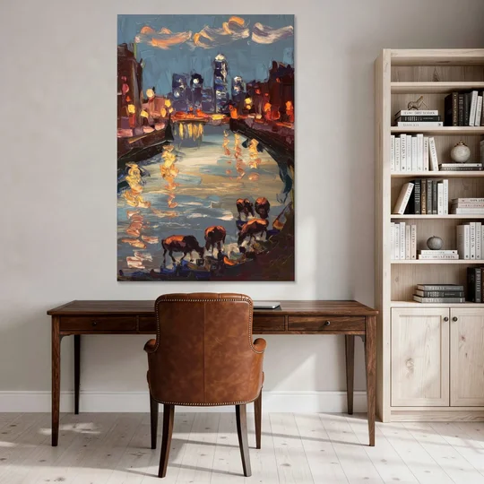 Buffalo Canalside at Night - Canvas Wall Art - Office - 40x60