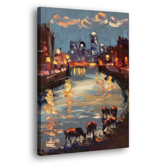 Buffalo Canalside at Night - Canvas Wall Art - Side