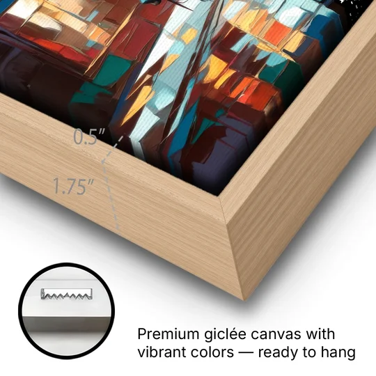 Buffalo Elmwood Village Vibes - Oak Framed Canvas Wall Art - Gallery Wrap Corner