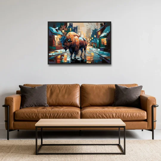 Buffalo Elmwood Village Vibes - Black Framed Canvas Wall Art - Sofa - 36x24