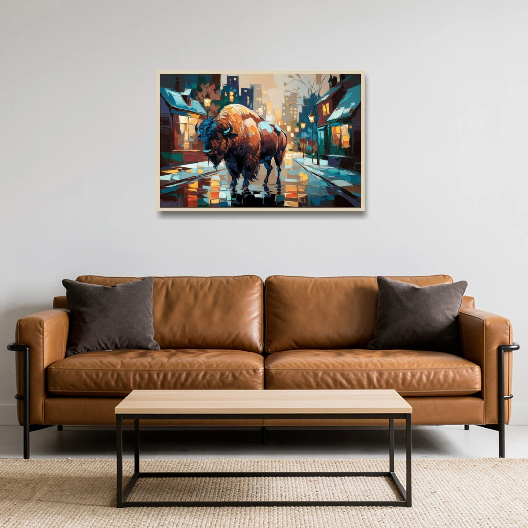 Buffalo Elmwood Village Vibes - Oak Framed Canvas Wall Art - Sofa - 36x24
