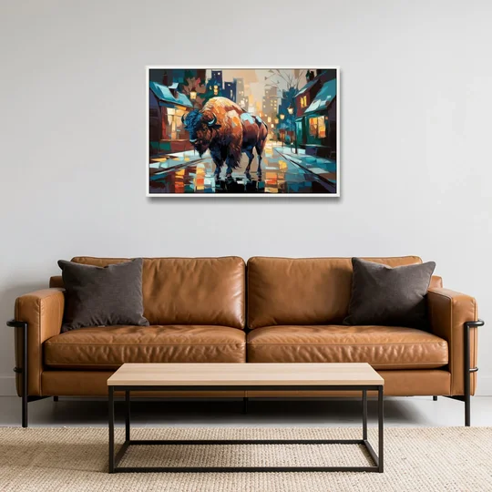 Buffalo Elmwood Village Vibes - White Framed Canvas Wall Art - Sofa - 36x24