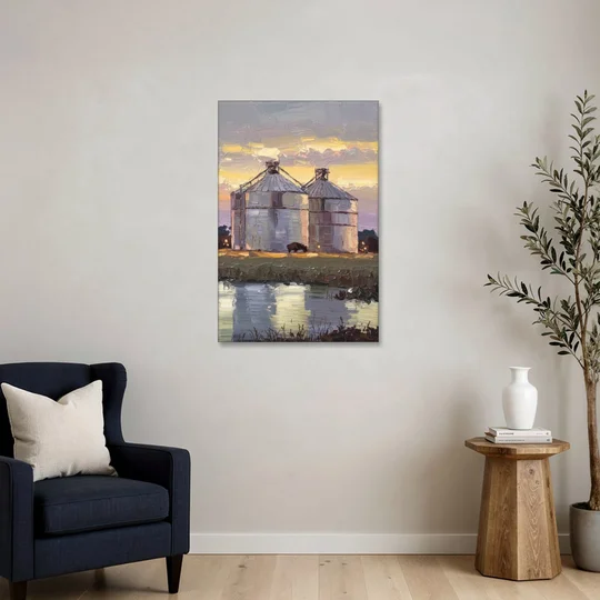 Buffalo Grain Silos at Dusk - Canvas Wall Art - Sofa - 24x36