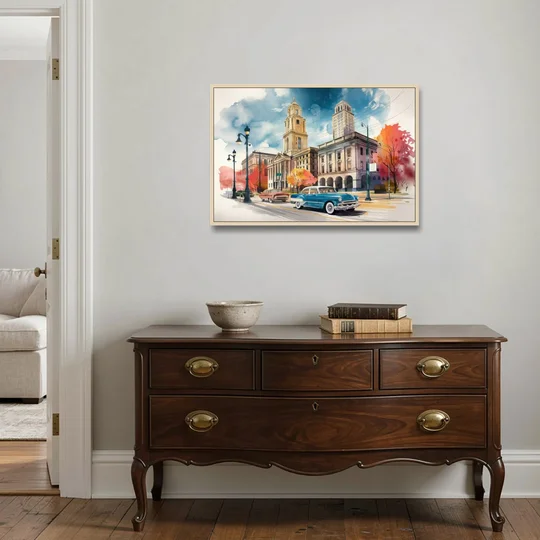 Buffalo Historic Downtown - Oak Framed Canvas Wall Art - Coffee Table - 36x24