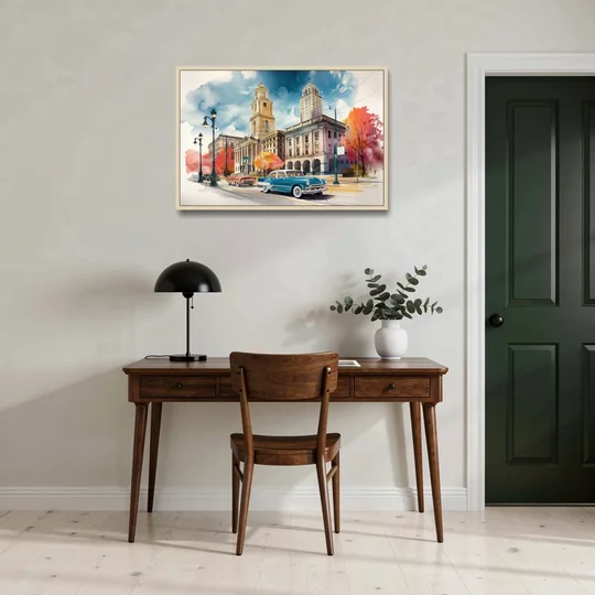 Buffalo Historic Downtown - Oak Framed Canvas Wall Art - Office - 36x24