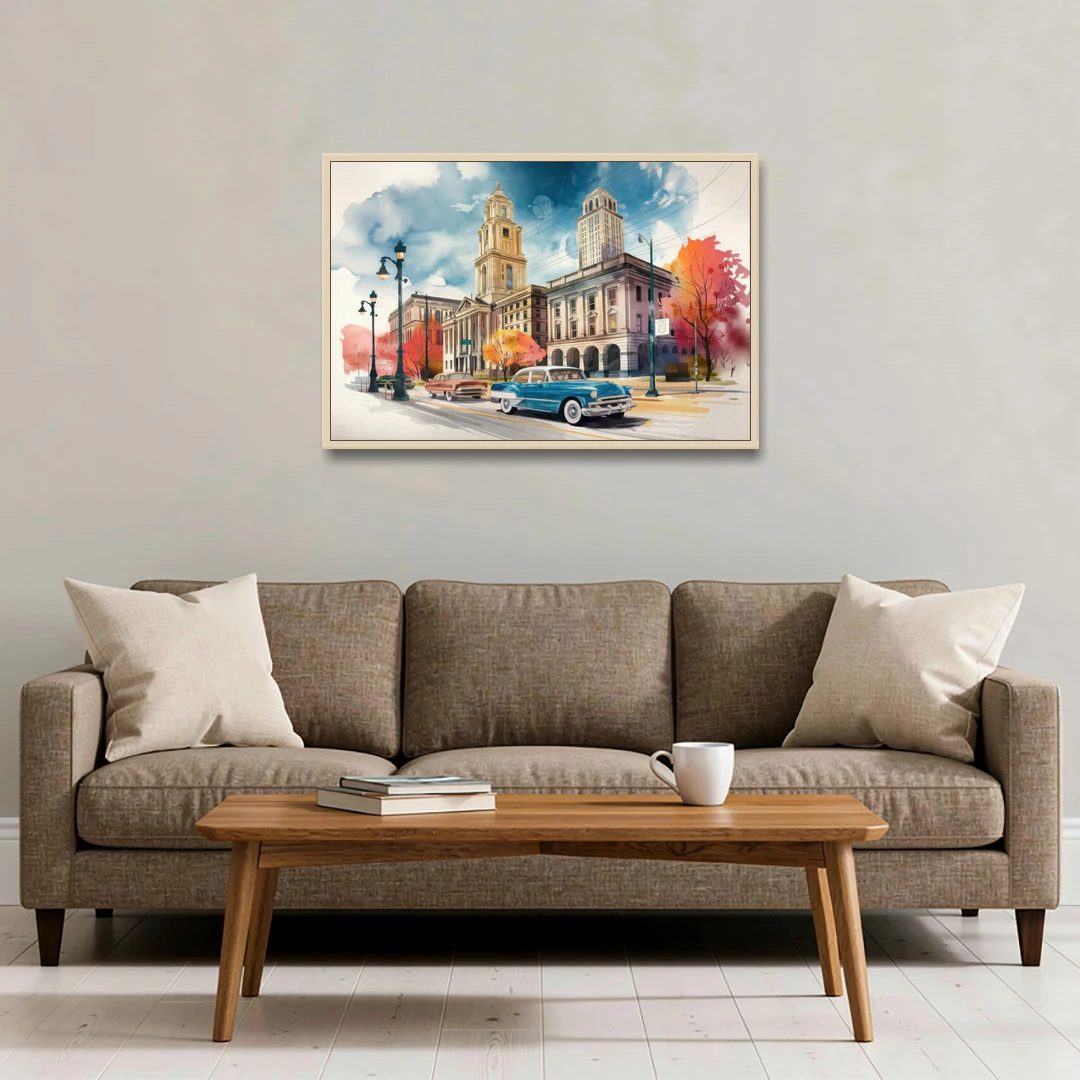 Buffalo Historic Downtown - Oak Framed Canvas Wall Art - Sofa - 36x24