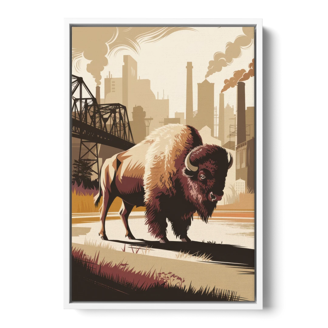 Buffalo Industrial Heritage - White Framed Canvas Wall Art - Front
