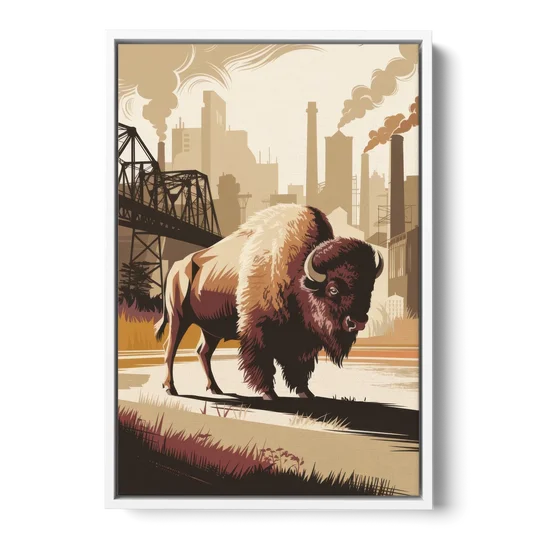 Buffalo Industrial Heritage - White Framed Canvas Wall Art - Front