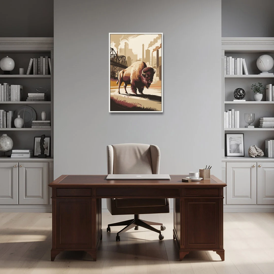 Buffalo Industrial Heritage - White Framed Canvas Wall Art - Office - 24x36