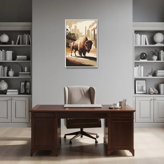 Buffalo Industrial Heritage - White Framed Canvas Wall Art - Office - 24x36
