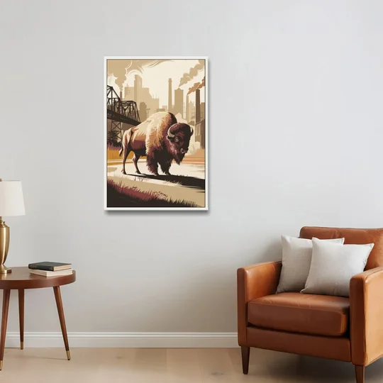 Buffalo Industrial Heritage - White Framed Canvas Wall Art - Sofa - 24x36