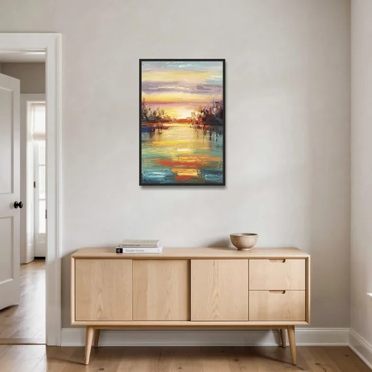 Buffalo Lake Erie Horizon - Black Framed Canvas Wall Art - Coffee Table - 24x36