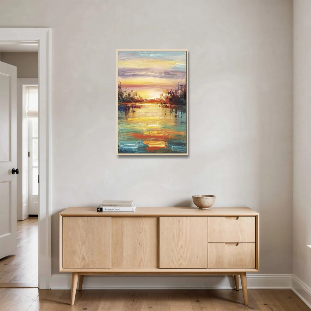 Buffalo Lake Erie Horizon - Oak Framed Canvas Wall Art - Coffee Table - 24x36