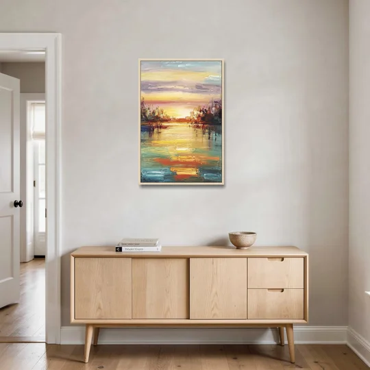 Buffalo Lake Erie Horizon - Oak Framed Canvas Wall Art - Coffee Table - 24x36