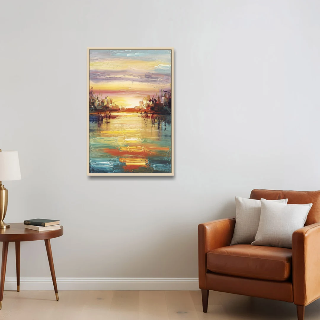 Buffalo Lake Erie Horizon - Oak Framed Canvas Wall Art - Sofa - 24x36