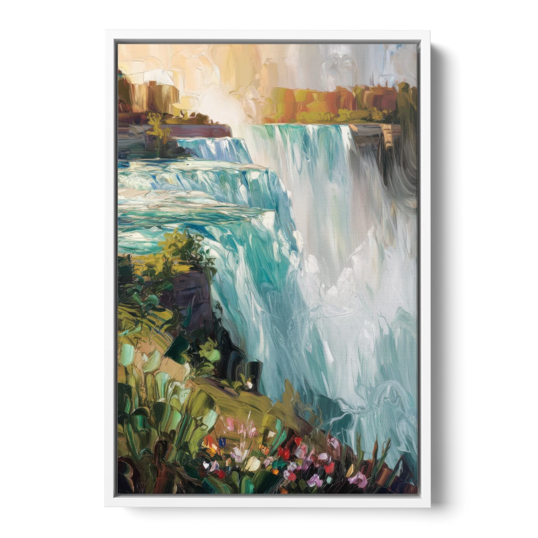 Buffalo Niagara Falls View - White Framed Canvas Wall Art - Front