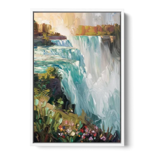Buffalo Niagara Falls View - White Framed Canvas Wall Art - Front