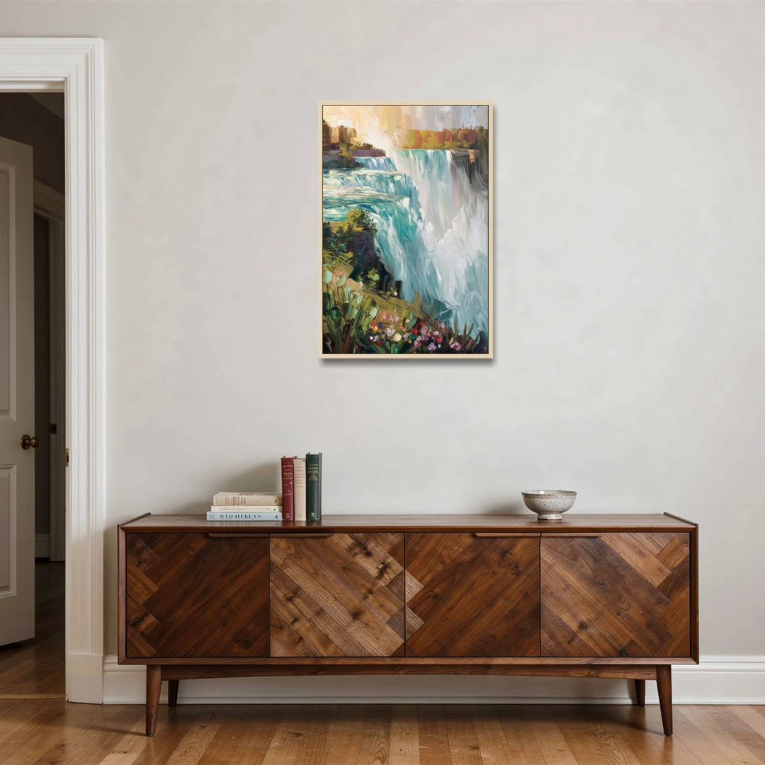 Buffalo Niagara Falls View - Oak Framed Canvas Wall Art - Coffee Table - 24x36
