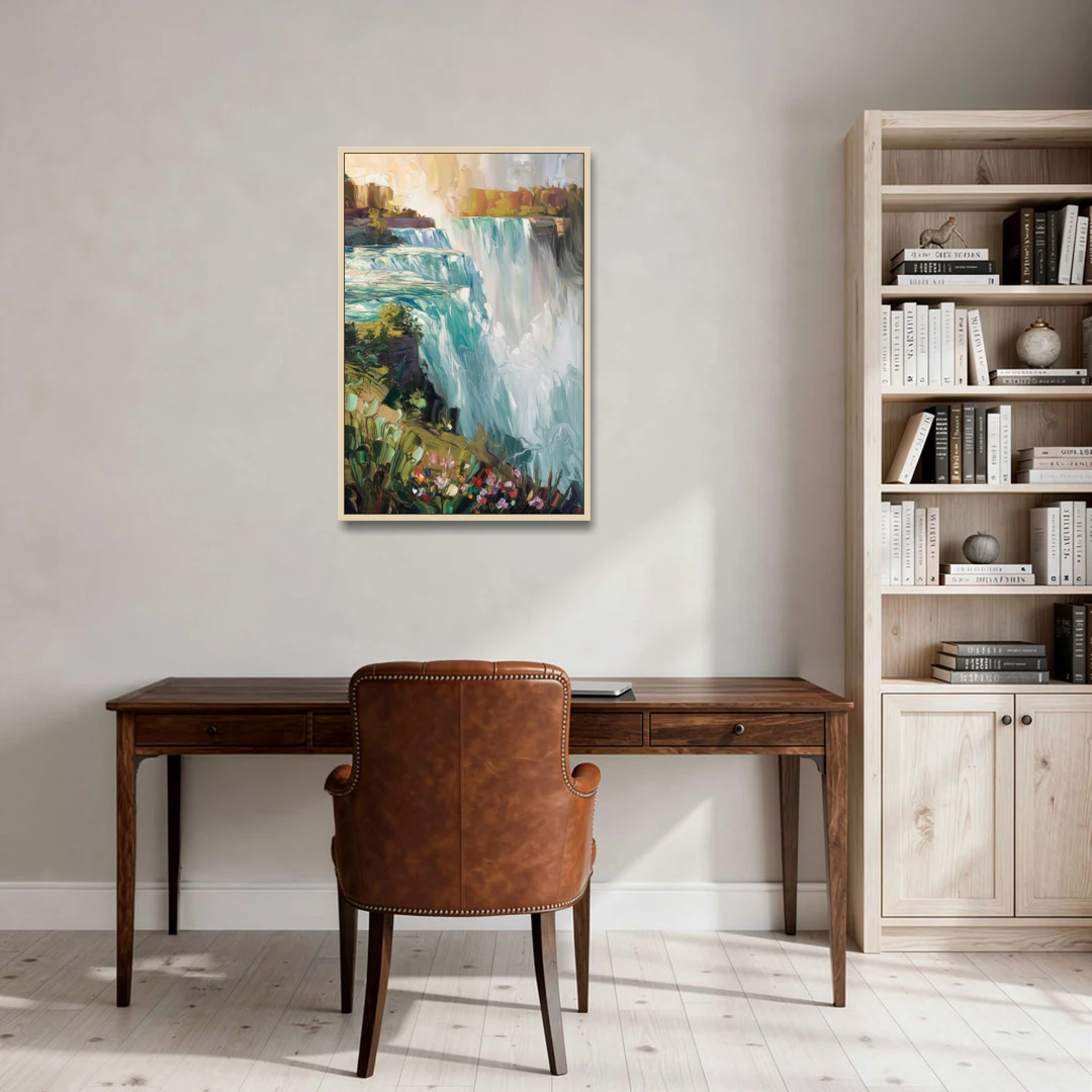 Buffalo Niagara Falls View - Oak Framed Canvas Wall Art - Office - 24x36
