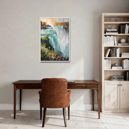 Buffalo Niagara Falls View - White Framed Canvas Wall Art - Office - 24x36