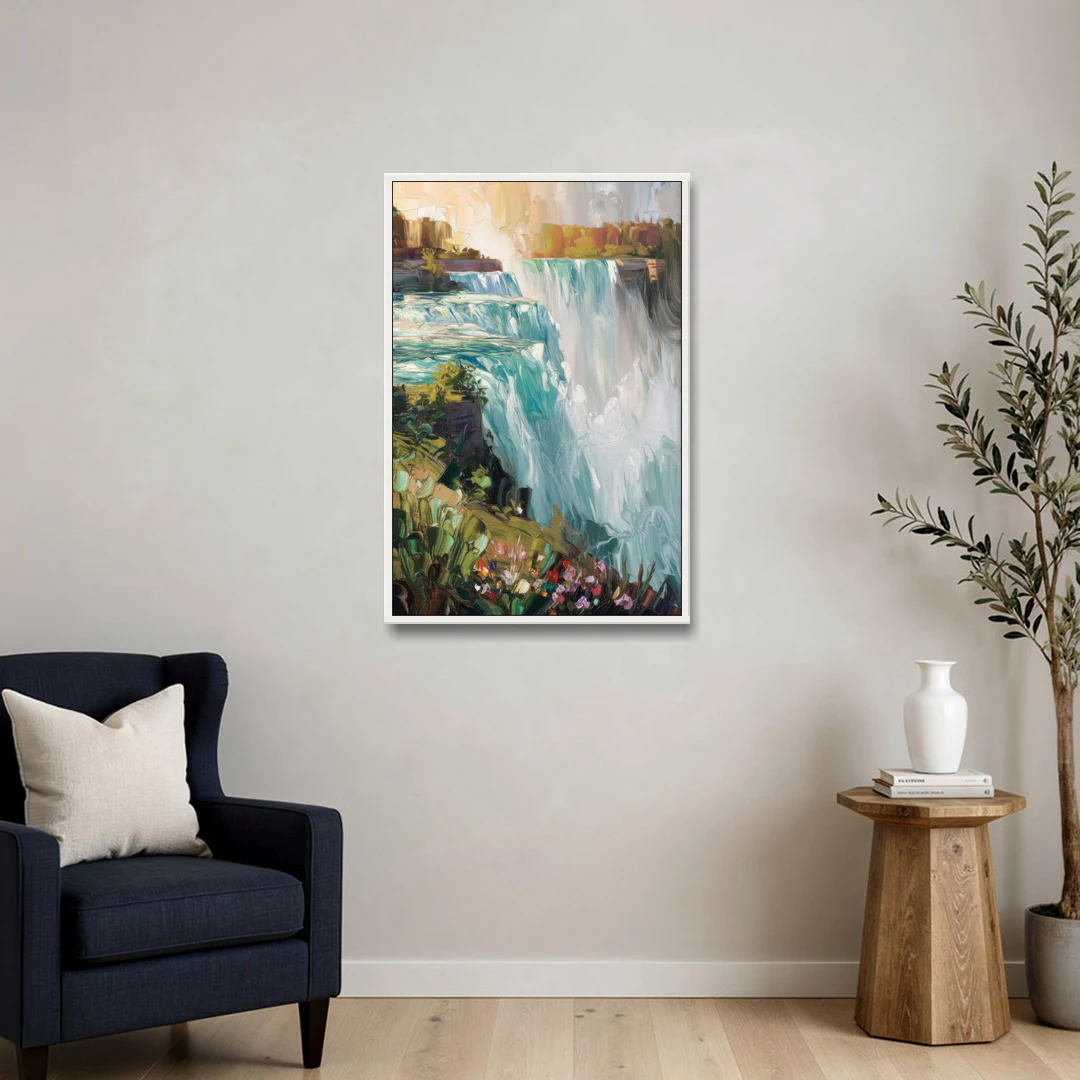 Buffalo Niagara Falls View - White Framed Canvas Wall Art - Sofa - 24x36
