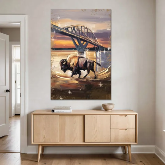 Buffalo Peace Bridge Glow - Canvas Wall Art - Coffee Table - 40x60