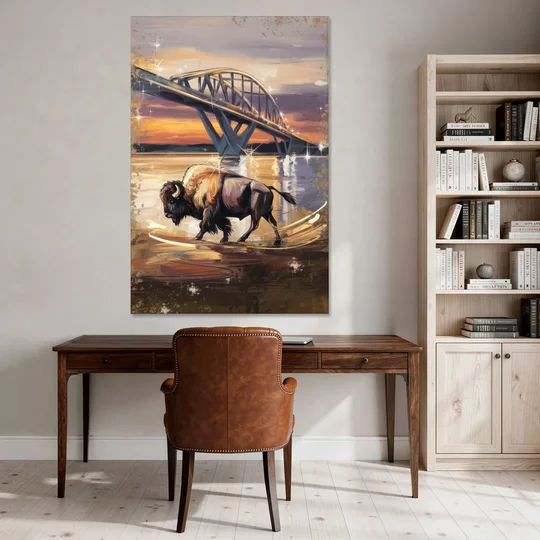 Buffalo Peace Bridge Glow - Canvas Wall Art - Office - 40x60