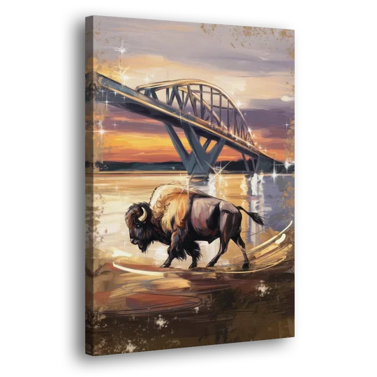 Buffalo Peace Bridge Glow - Canvas Wall Art - Side