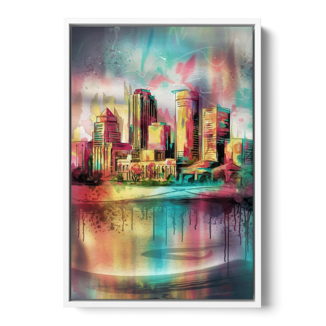Buffalo Skyline and River - White Framed Canvas Wall Art - Front