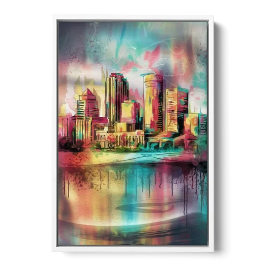 Buffalo Skyline and River - White Framed Canvas Wall Art - Front