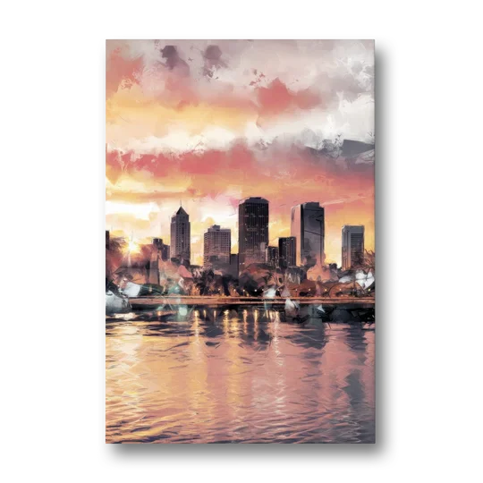 Buffalo Skyline at Sunset - Canvas Wall Art - Front