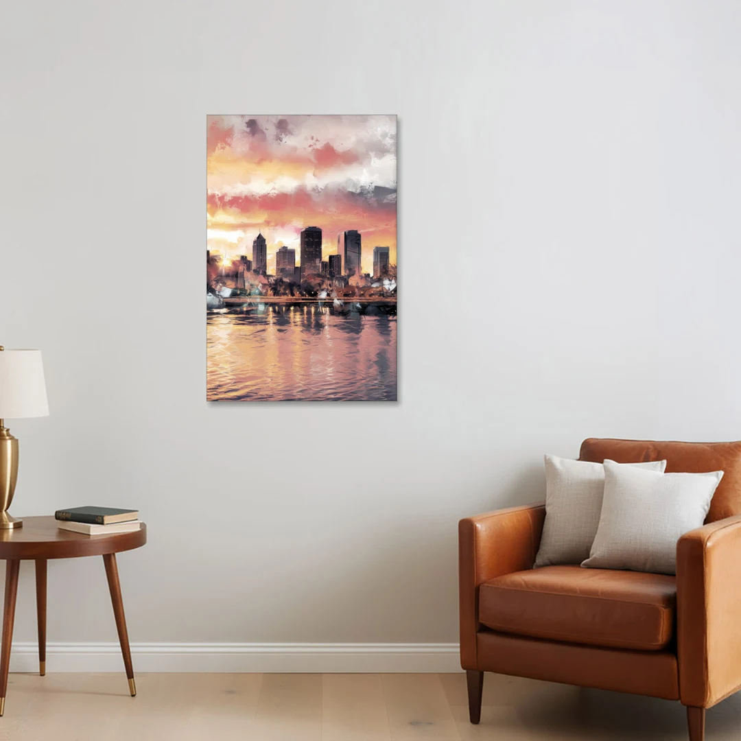 Buffalo Skyline at Sunset - Canvas Wall Art - Sofa - 24x36