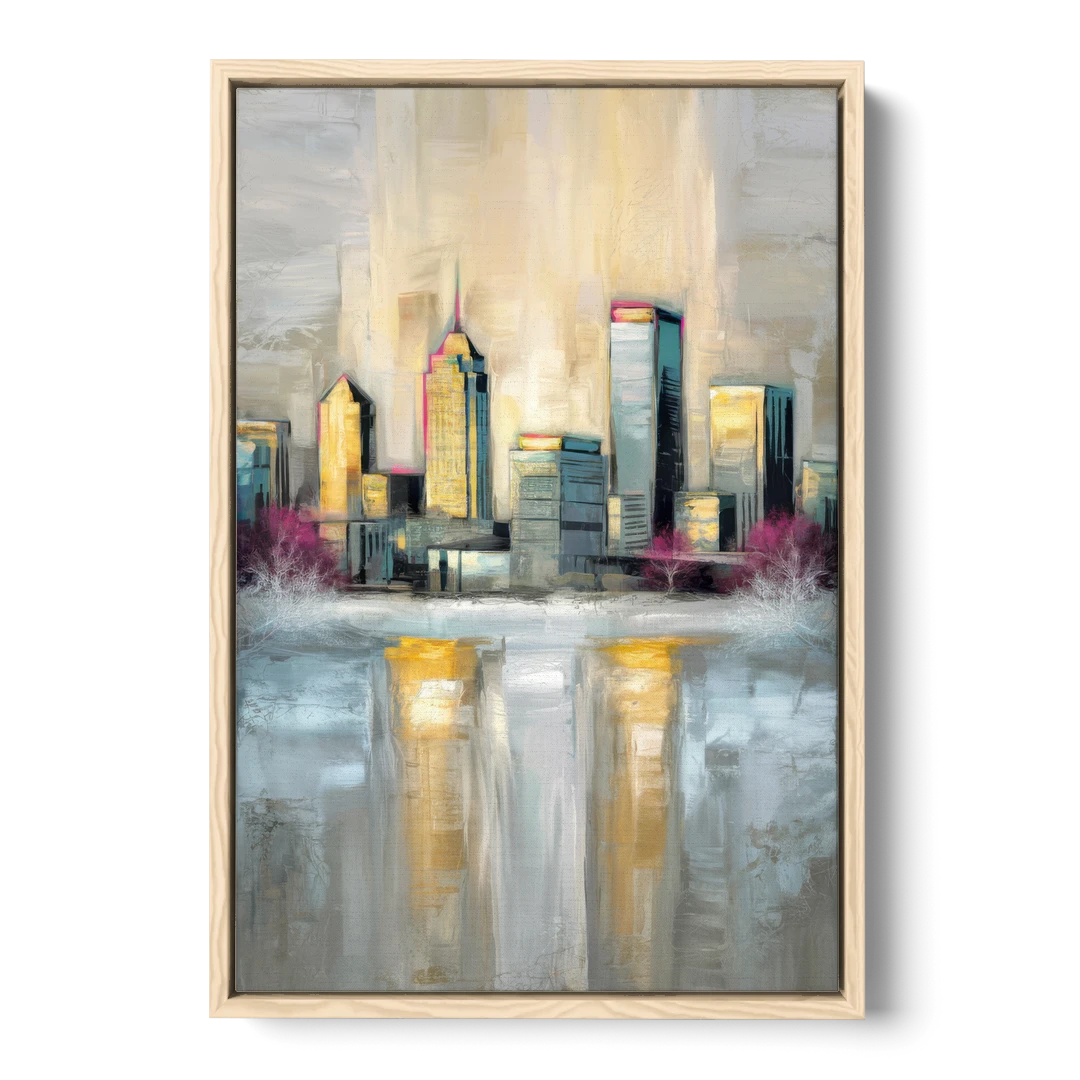 Buffalo Skyline in Winter - Oak Framed Canvas Wall Art - Front