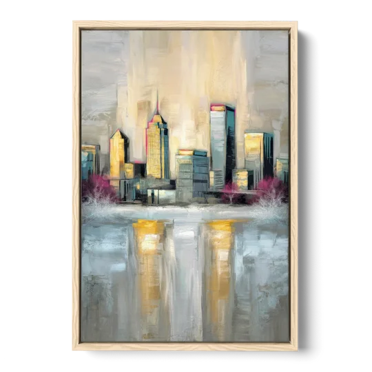 Buffalo Skyline in Winter - Oak Framed Canvas Wall Art - Front
