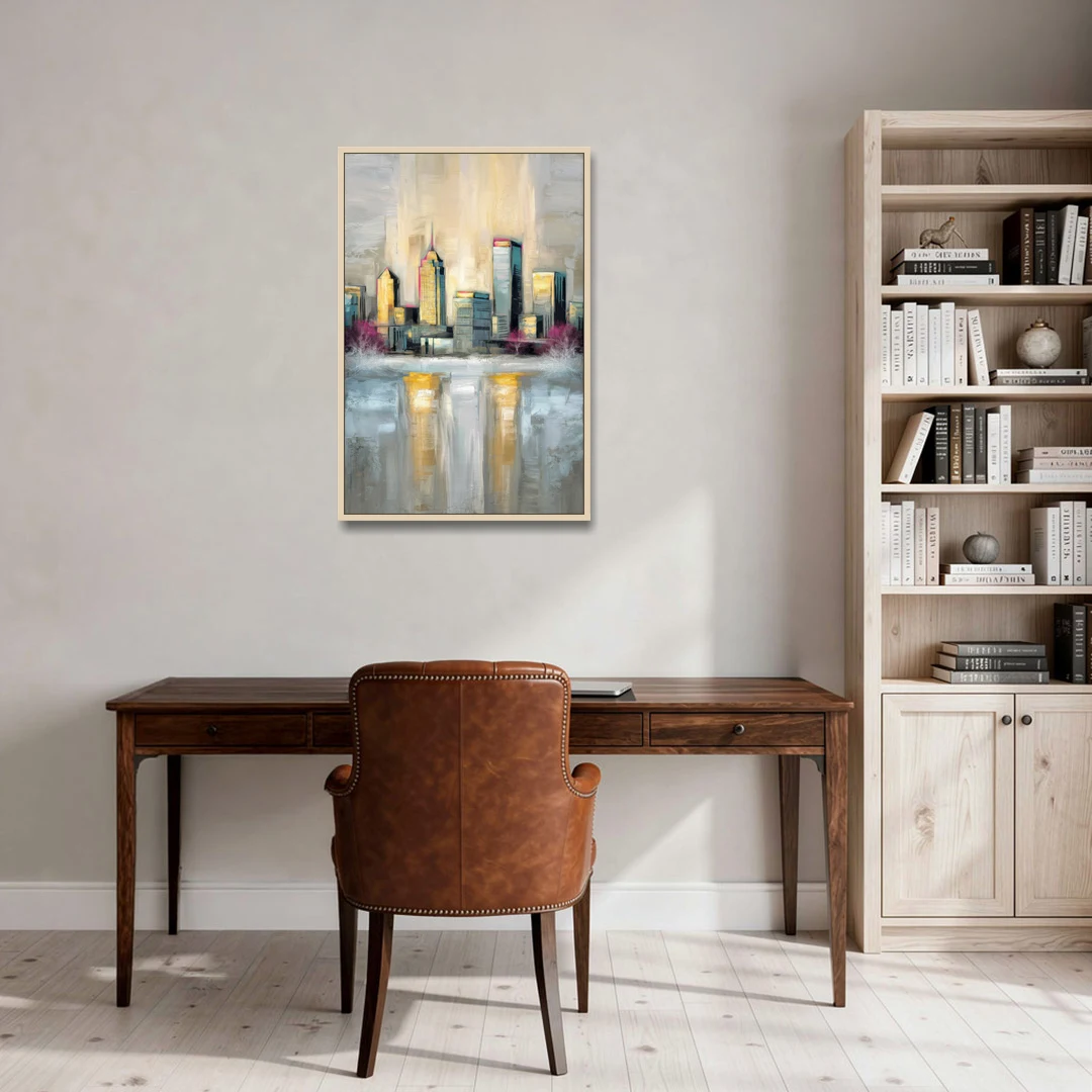 Buffalo Skyline in Winter - Oak Framed Canvas Wall Art - Office - 24x36