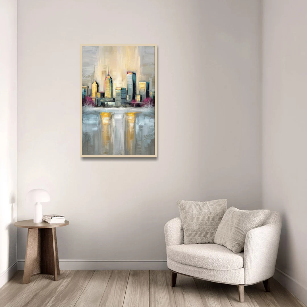 Buffalo Skyline in Winter - Oak Framed Canvas Wall Art - Sofa - 24x36