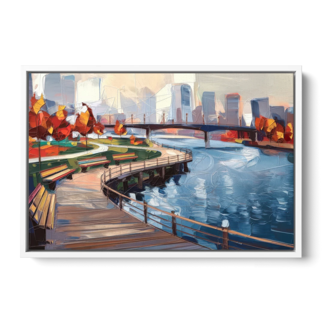 Buffalo Waterfront Boardwalk - White Framed Canvas Wall Art - Front