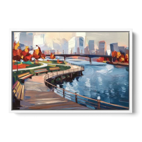 Buffalo Waterfront Boardwalk - White Framed Canvas Wall Art - Front