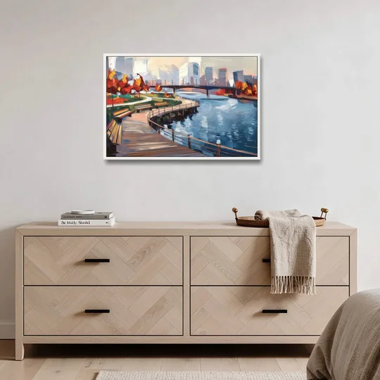 Buffalo Waterfront Boardwalk - White Framed Canvas Wall Art - Coffee Table - 36x24