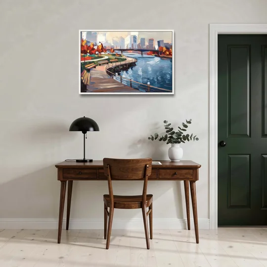 Buffalo Waterfront Boardwalk - White Framed Canvas Wall Art - Office - 36x24