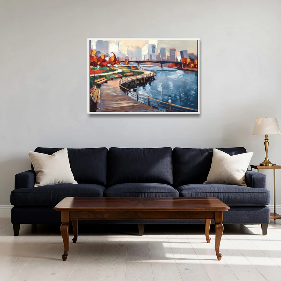 Buffalo Waterfront Boardwalk - White Framed Canvas Wall Art - Sofa - 36x24