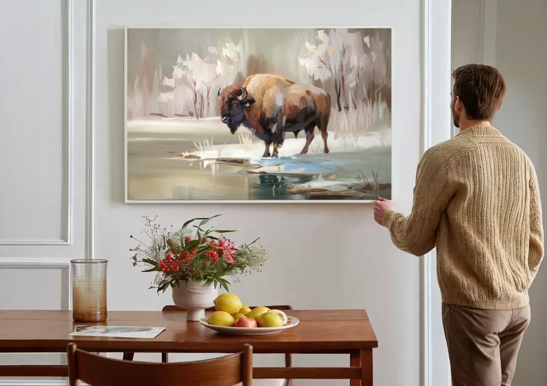 Buffalo Waterfront Serenity canvas wall art above a dining table
