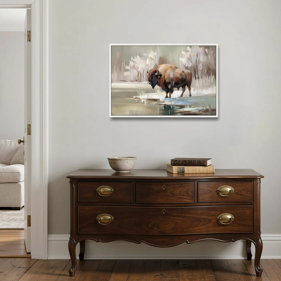 Buffalo Waterfront Serenity - White Framed Canvas Wall Art - Coffee Table - 36x24