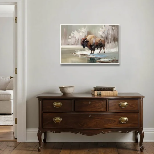 Buffalo Waterfront Serenity - White Framed Canvas Wall Art - Coffee Table - 36x24