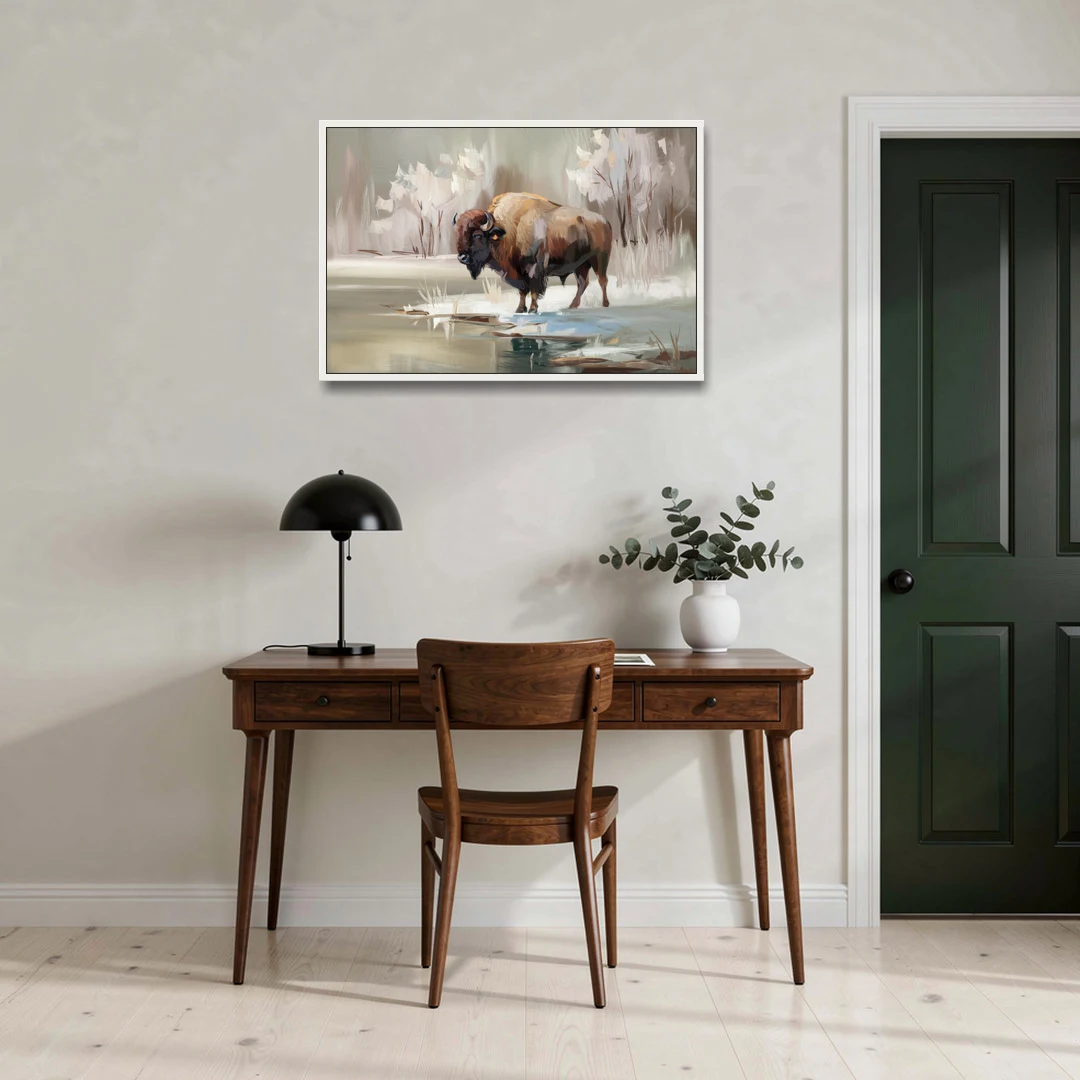 Buffalo Waterfront Serenity - White Framed Canvas Wall Art - Office - 36x24