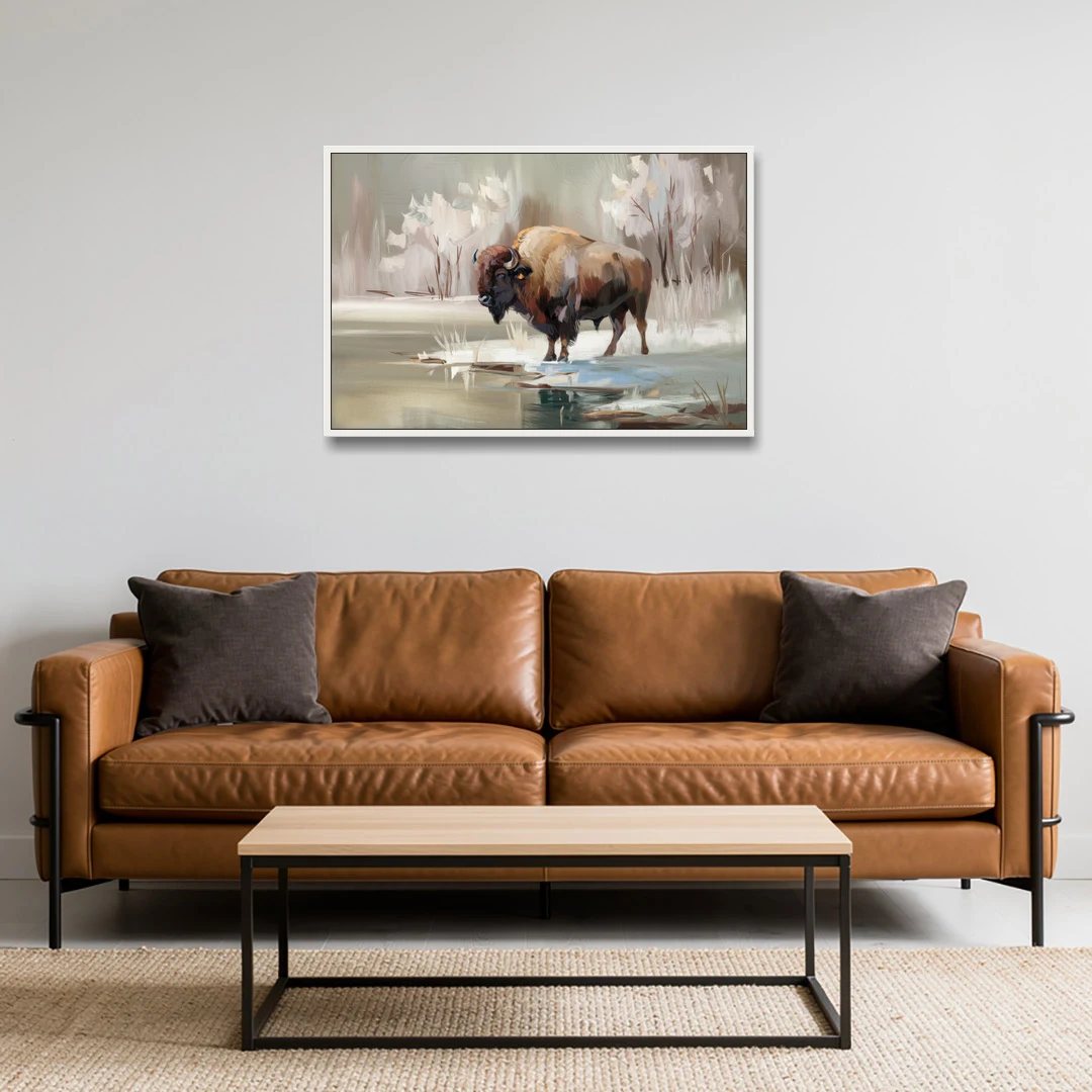 Buffalo Waterfront Serenity - White Framed Canvas Wall Art - Sofa - 36x24