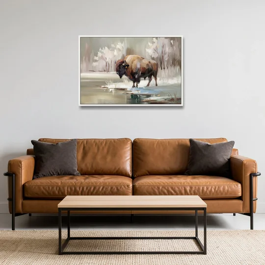 Buffalo Waterfront Serenity - White Framed Canvas Wall Art - Sofa - 36x24