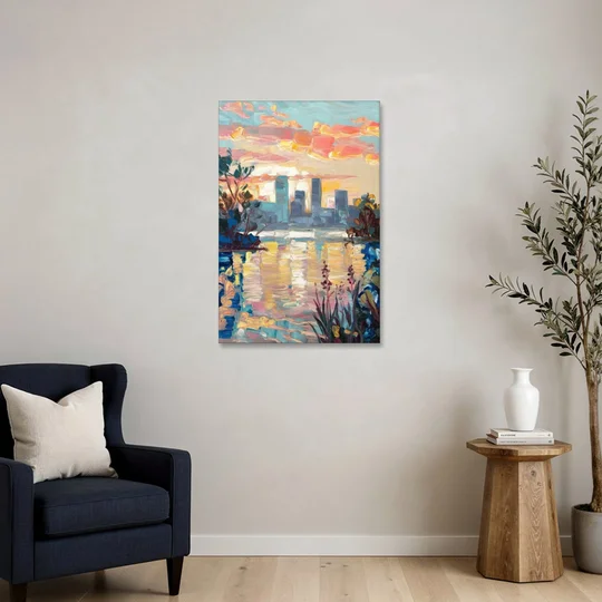 Buffalo Waterfront Sunrise - Canvas Wall Art - Sofa - 24x36
