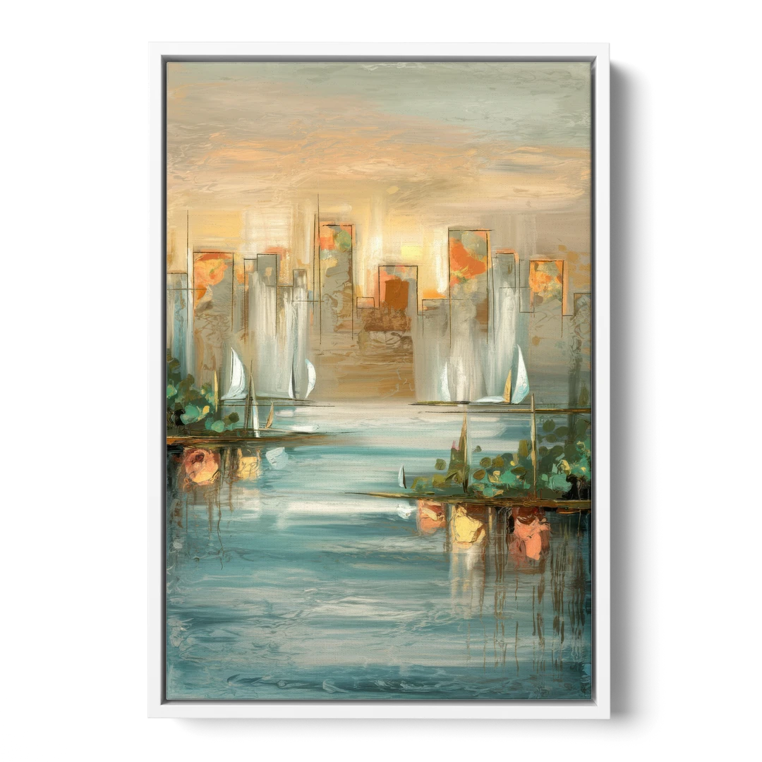 Buffalo Waterfront Tranquility - White Framed Canvas Wall Art - Front