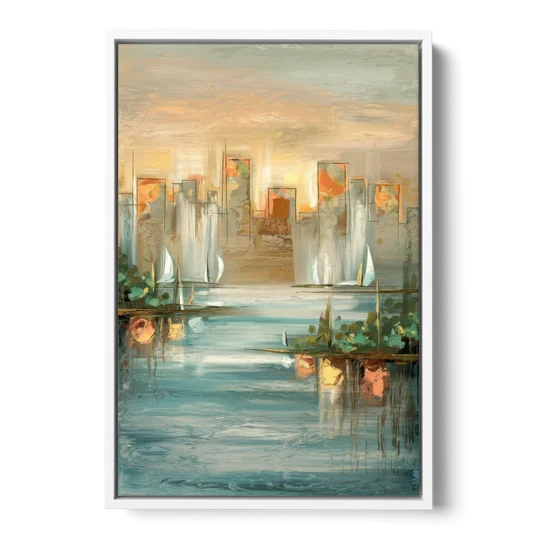 Buffalo Waterfront Tranquility - White Framed Canvas Wall Art - Front